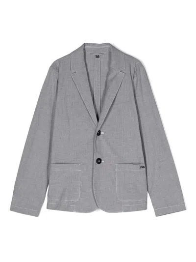 Emporio Armani Kids' Houndstooth Single-breasted Blazer In Blue