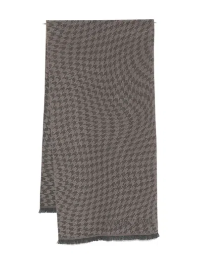 Emporio Armani Houndstooth Wool Scarf In Neutral