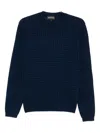 Emporio Armani Geometric Pattern Crewneck Wool Jumper In Blue