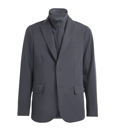 Emporio Armani Hybrid Zip-front Blazer In Blue