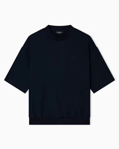 Emporio Armani Icon 3d Piqué-effect Crêpe Jersey T-shirt In Blue