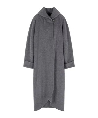 Emporio Armani Icon Alpaca-wool Beaver Long Coat In Gray