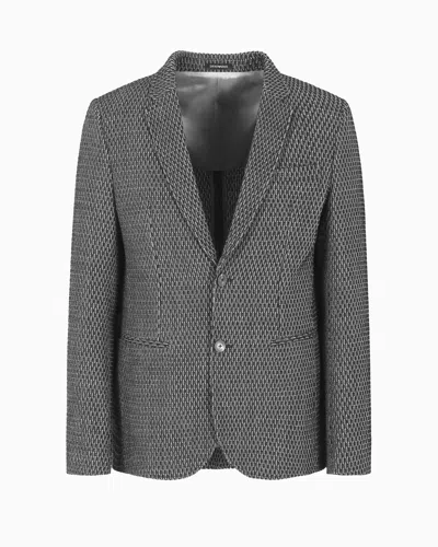 Emporio Armani Icon Armure Virgin Wool Single-breasted Jacket In Two-tone