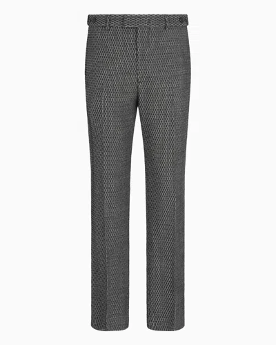 Emporio Armani Icon Armure Virgin Wool Trousers In Two-tone