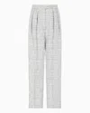 Emporio Armani Icon Check-motif Linen-blend Trousers With Pleats In Grey
