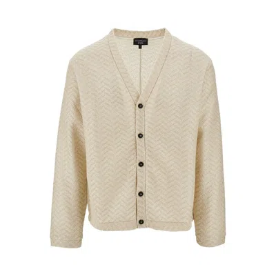 Emporio Armani Icon Chevron Knit Cardigan In Beige