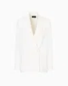 Emporio Armani Icon Compact Piqué Double-breasted Blazer In White