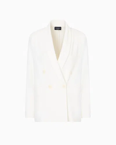 Emporio Armani Icon Compact Piqué Double-breasted Blazer In White