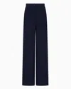 Emporio Armani Icon Compact Piqué Palazzo Trousers In Blue