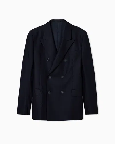 Emporio Armani Icon Double-breasted Jacket In Virgin-wool Flannel In Animal Print