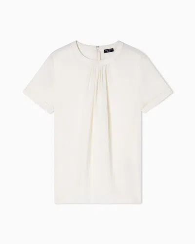 Emporio Armani Icon Double Silk Georgette Pleated Blouse In White