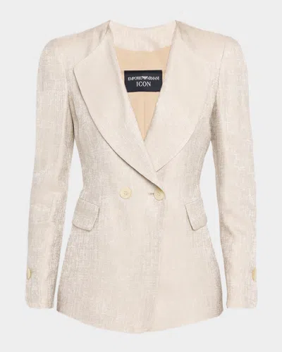 Emporio Armani Double-breasted Jacket In Icon Textured Jacquard Fabric In White