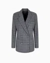 Emporio Armani Icon Flannel Double-breasted Blazer With A Check Motif In Gray