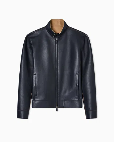 Emporio Armani Icon Glove-quality Nappa-lambskin Blouson In Blue