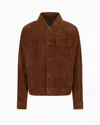 Emporio Armani Icon Goat Suede Jacket With Micro Perforations In Brown