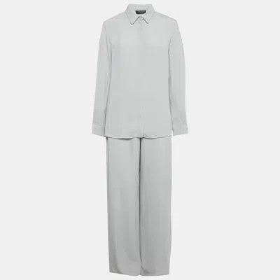 Pre-owned Emporio Armani Icon Grey Crepe Candy Top & Palazzo Trousers Set M In Gray