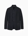 Emporio Armani Icon Guru-collar Jacket With Off-centre Fastening In A Chevron Wool Knit In Black