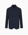 Emporio Armani Icon Guru-collar Jacket With Off-centre Fastening, In Three-dimensional Piqué-effect Crêpe Jersey In Blue