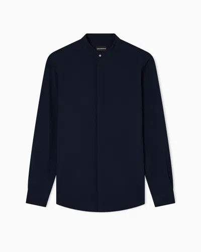 Emporio Armani Icon Guru-collar Shirt In 3d Piqué-effect Jersey Crêpe