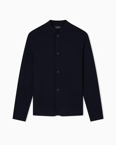Emporio Armani Veste À Col Officier En Maille Point Tissu Icon In Blue