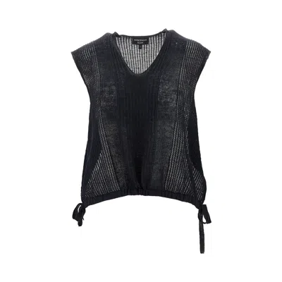 Emporio Armani Icon Linen And Cotton Top In Blue