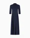 Emporio Armani Icon Linen-blend Chambray Long Dress In Blue