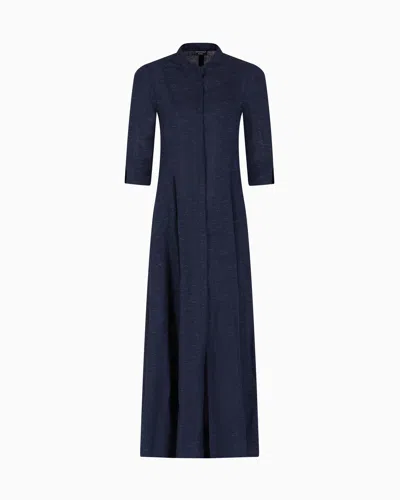 Emporio Armani Icon Linen-blend Chambray Long Dress In Blue