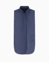 Emporio Armani Icon Linen-blend Chambray Oversized Top In Blue