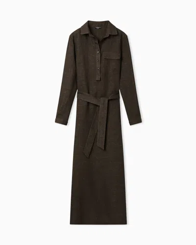 Emporio Armani Icon Linen Chambray Dress With Sash In Green