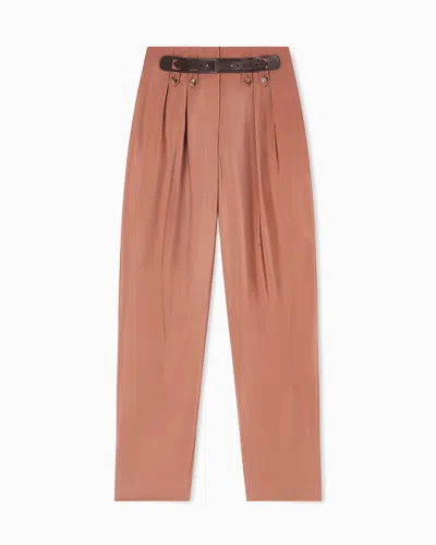 Emporio Armani Icon Modal Muslin Oval-leg Trousers In Brown