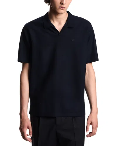 Emporio Armani Icon Open Collar Wool Polo Shirt In Blue