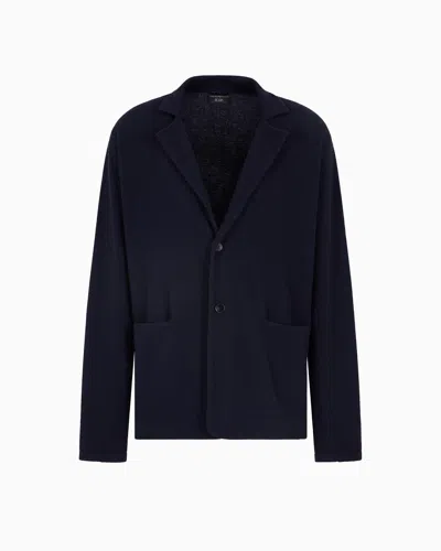 Emporio Armani Icon Plain-knit Pure Cashmere Jacket In Blue