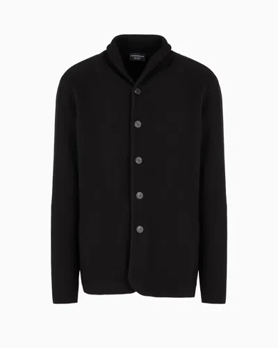 Emporio Armani Icon Plain-knit Virgin-wool Jacket In Black
