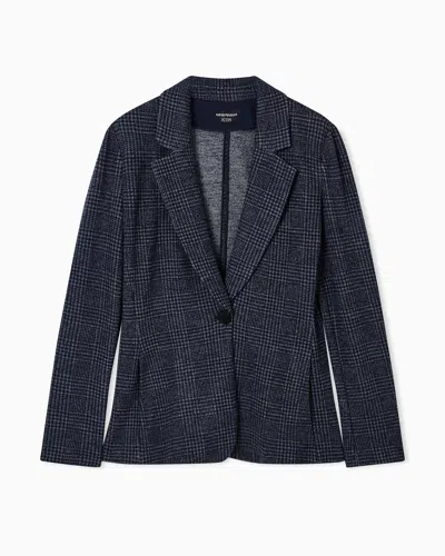 Emporio Armani Icon Prince Of Wales Check Compact Knit Jersey Single-breasted Blazer In Animal Print