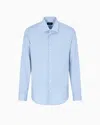 Emporio Armani Icon Shirt In Tropical Light Wool Canvas In Blue