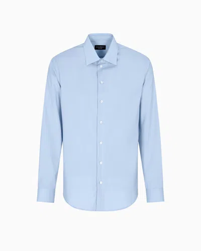 Emporio Armani Icon Shirt In Tropical Light Wool Canvas In Blue
