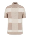 Emporio Armani Check Wool And Cashmere Sweater In Nude