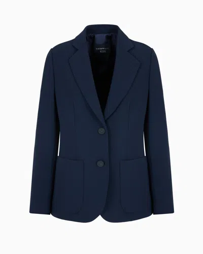 Emporio Armani Icon Single-breasted Blazer In Triacetate Fabric In Blue