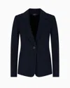 Emporio Armani Icon Single-breasted Jacket In An Embossed Jacquard Knit Jersey In Blue