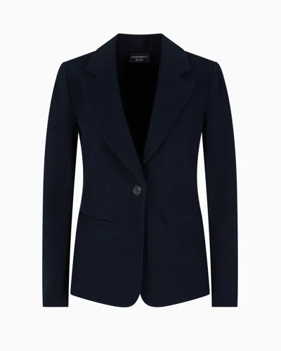 Emporio Armani Icon Single-breasted Jacket In An Embossed Jacquard Knit Jersey In Blue