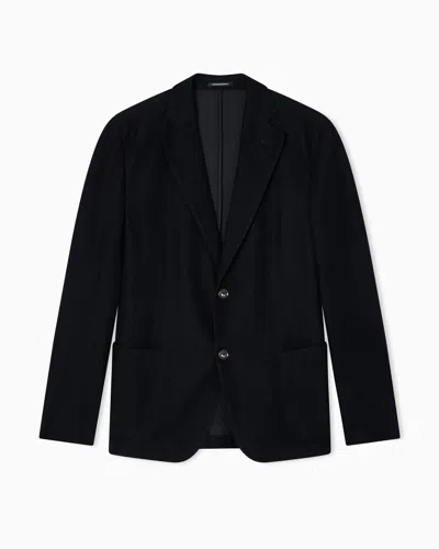 Emporio Armani Icon Single-breasted Jacket In Chevron-motif Wool In Black