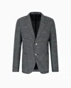 Emporio Armani Icon Single-breasted Jacket In Chevron-motif Wool In Gray