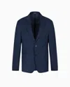 Emporio Armani Icon Single-breasted Jacket In Tropical Light Wool Canvas In Blue