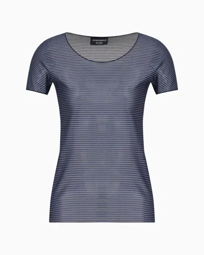 Emporio Armani Icon Striped Lightweight Jersey Jumper In Blue