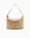 Emporio Armani Icon Suede Oversized Hobo Shoulder Bag In Sand