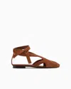 Emporio Armani Icon Suede Sandals With Cut-out And Strap In Beige