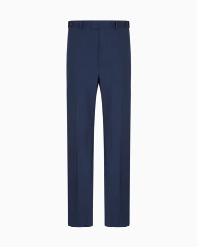 Emporio Armani Icon Tropical Light Wool Canvas Trousers In Blue