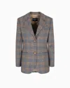 Emporio Armani Icon Virgin-wool Blend Single-breasted Blazer With Check Motif In Gray