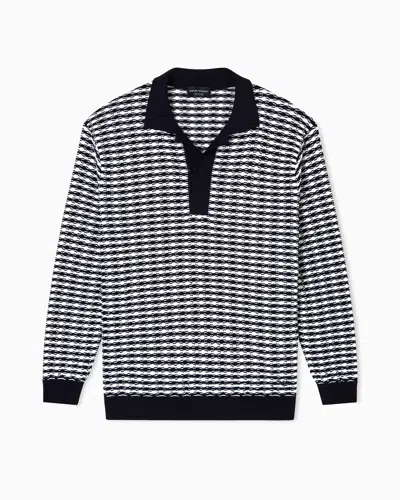 Emporio Armani Icon Virgin-wool Jumper With Polo-shirt Collar And Embossed Knit In Black