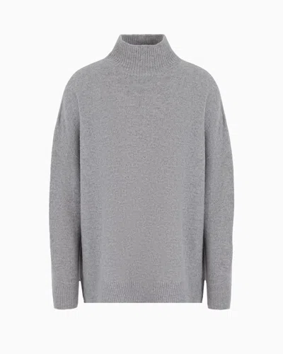 Emporio Armani Official Store Icon Virgin Wool Mock-neck Jumper With A Plated Check Motif In Gris